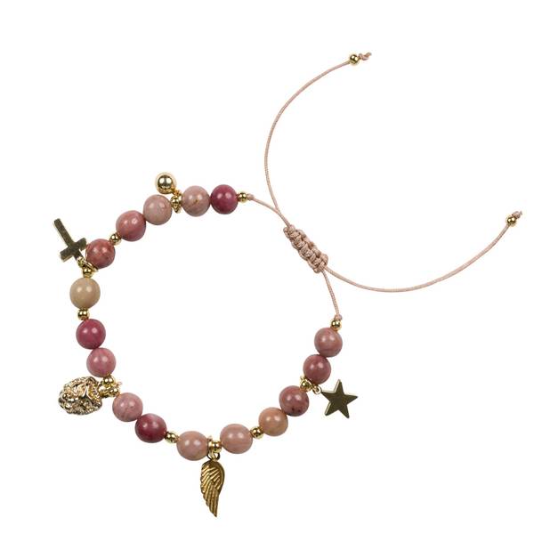 Dark,  armbånd 6 mm perler av natursten med charms ,dusty rose